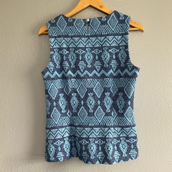 J. McLaughlin Tania Sleeveless Crew Neck Blue Jacquard Medium Blue color T37 - Picture 7 of 9